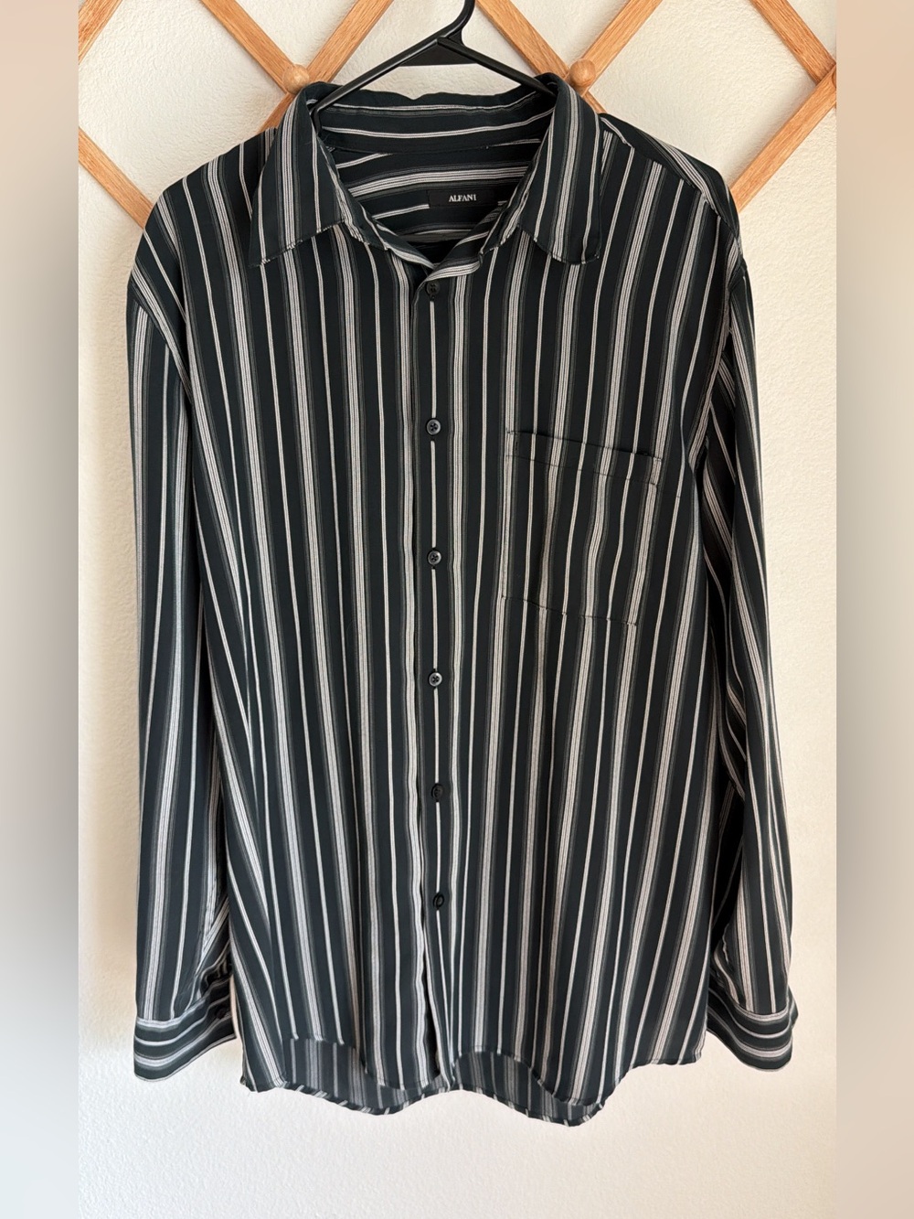 Alfani Black & Gray Striped Men’s Button-Up Dress Shirt - Size Large